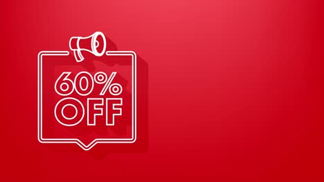 60 percent off sale discount banner with megaphone. discount offer price tag. 60 percent discount promotion 3d icon. motion graphic