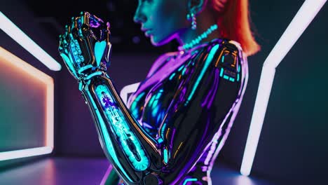 cyberpunk woman with bionic arm