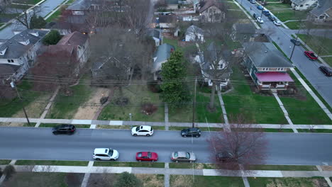 truck shot of homes in evening