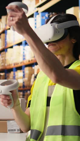 vertical video employee uses virtual reality glasses to improve e-commerce operations