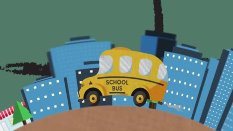 Animation-of-school-bus-icon-on-green-background