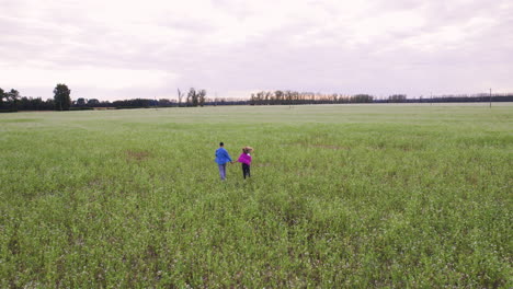 young couple holding hands in a field