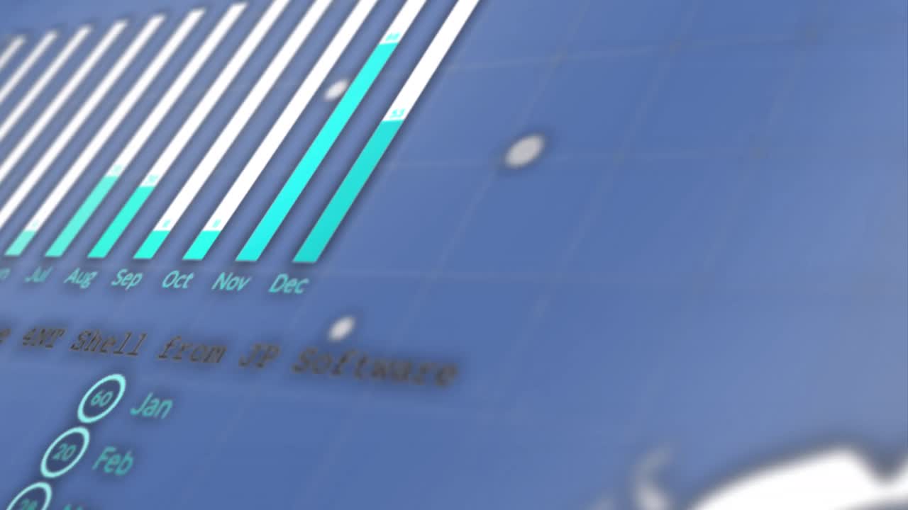 Animation of financial data processing on blue background