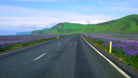 fpv of car driver pov driving along countryside road of southern iceland.