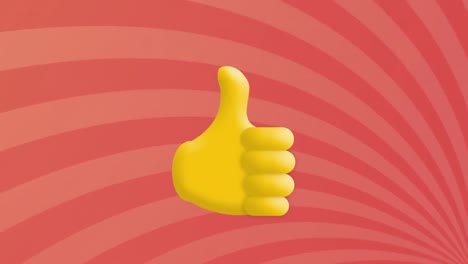 Digital-animation-of-thumbs-up-icons-against-moving-radial-rays-on-pink-background