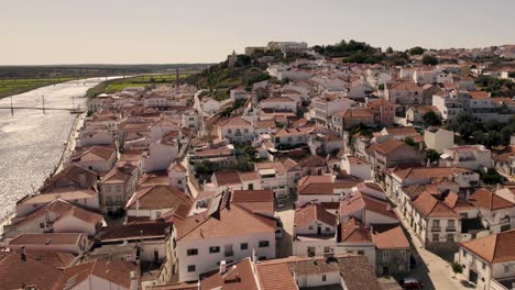 fly over alcacer do sal picturesque white townhouses with red roofs