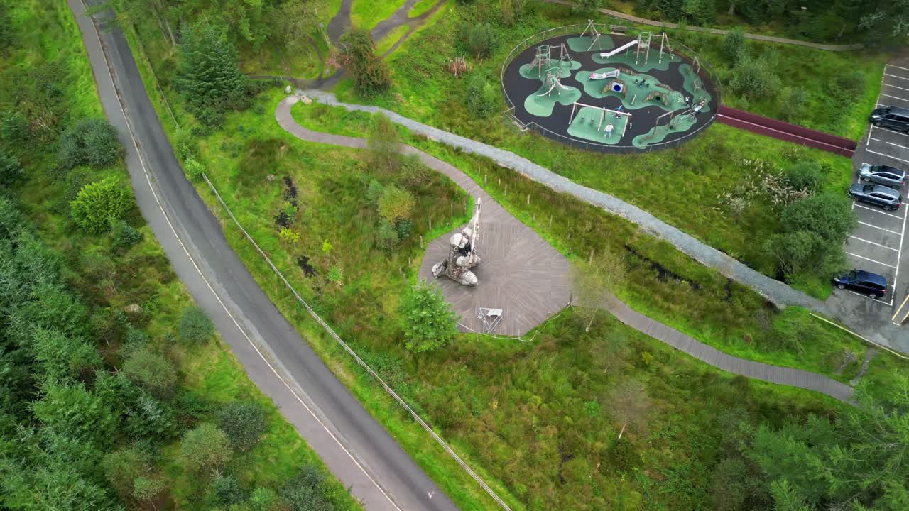 Overhead 4K aerial video of Ceoldán the Stargazer, Giant of Davagh in the Sperrin Mountains in Northern Ireland. Filmed in 4K, 30FPS and with Rec709 color