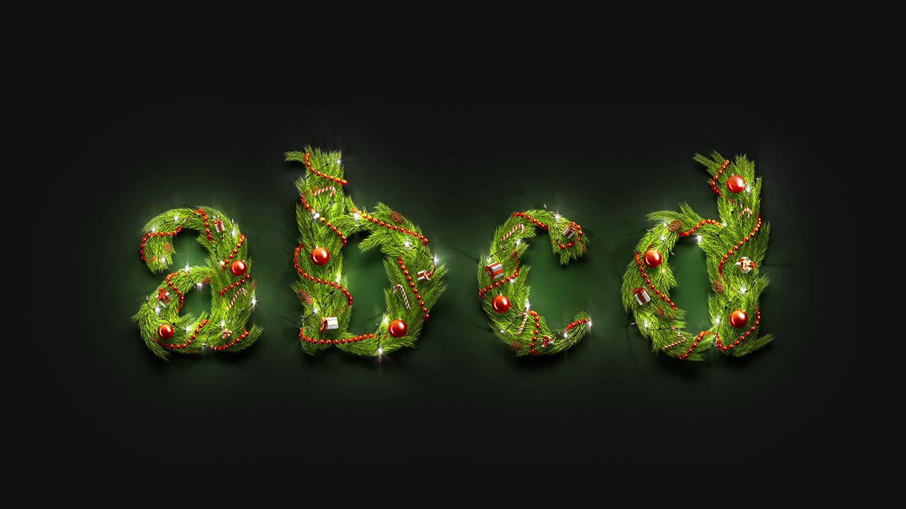 decorativo abcd minúscula fuente de año nuevo maqueta brillante, interruptor en bucle