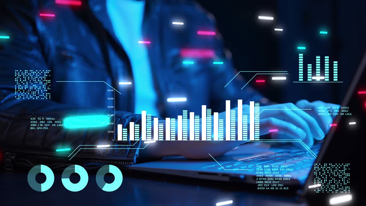 Businessman typing on laptop computer NFT financial futuristic graph chart statistic graphic, Business investment stock exchange market crypto currency data analytics metaverse digital technology