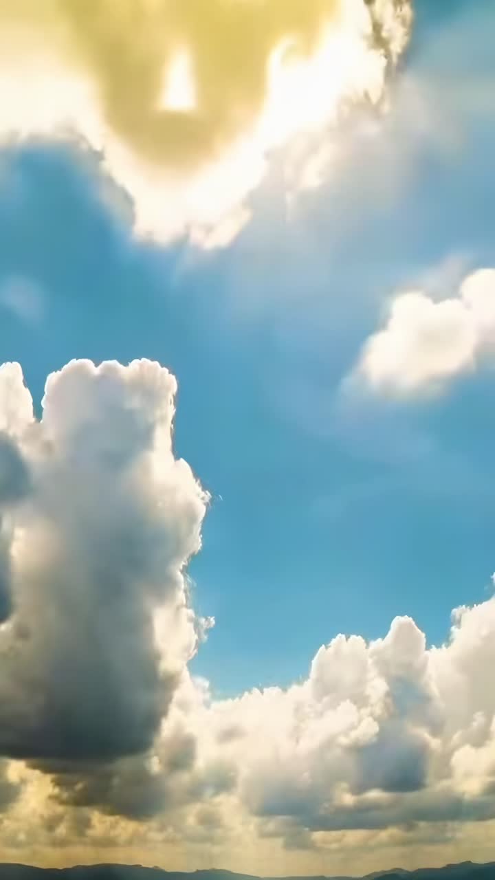 Video aereo di un cielo luminoso con nuvole soffici, che cattura una vista serena ed espansiva.