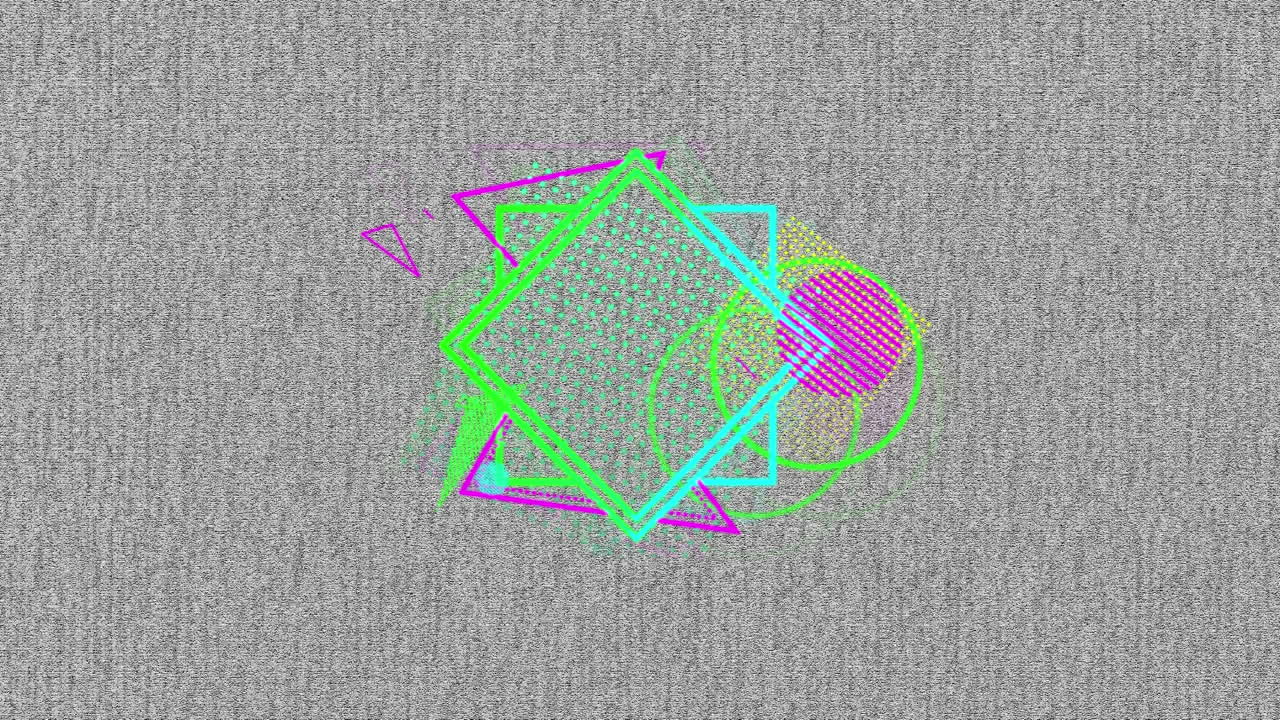 animación de múltiples formas de colores sobre un fondo gris