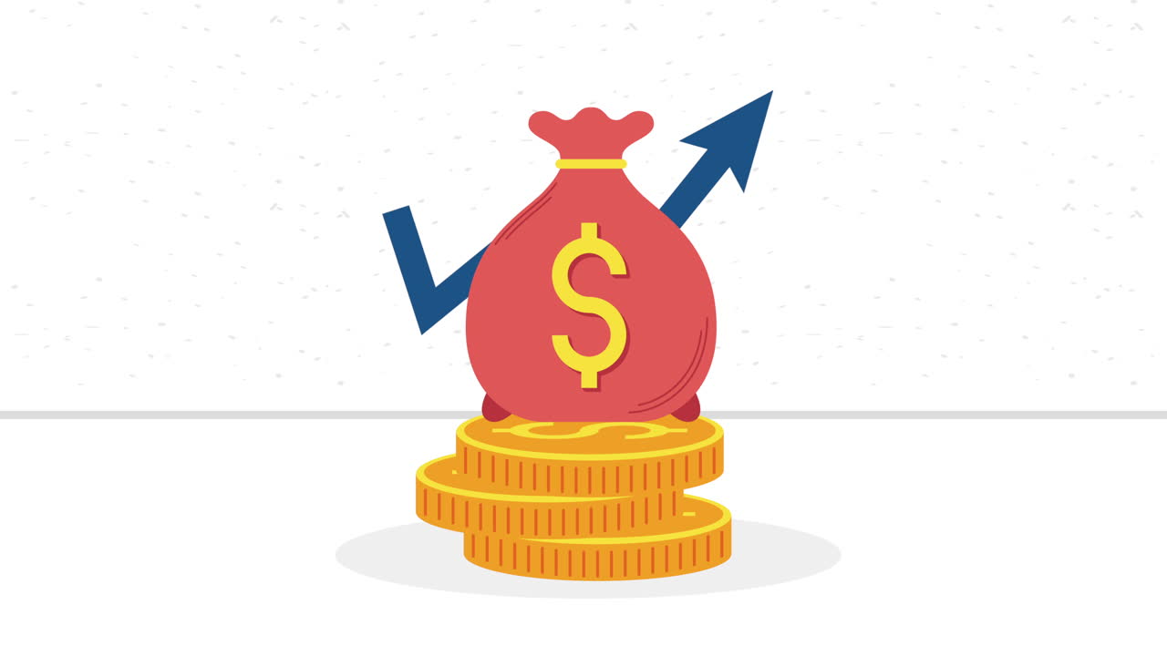 money dollars coins and bag animation