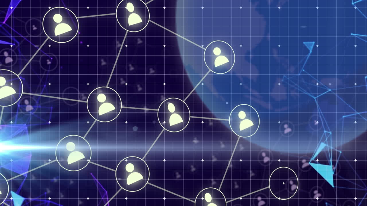 animación del globo con iconos y procesamiento de datos