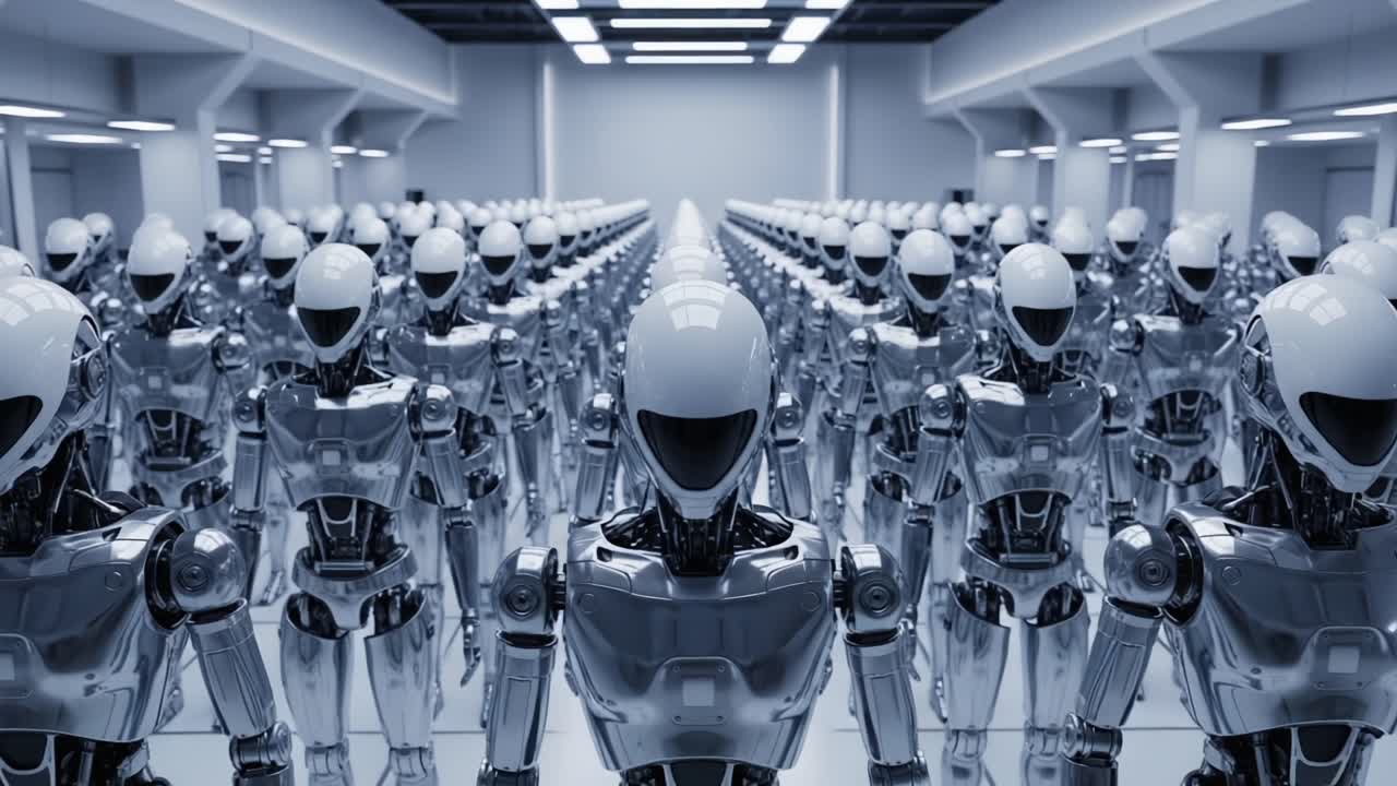 A Vast Assembly of Futuristic Robots in a Sleek, Modern Environment: Exploring the Convergence of Technology and Robotics in a Scalable Design Space