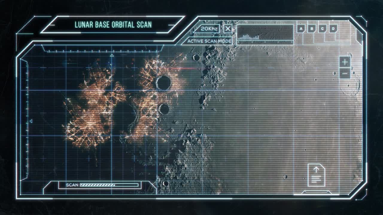 Lunar Base Seen From Orbit - Futuristic Computer HUD
