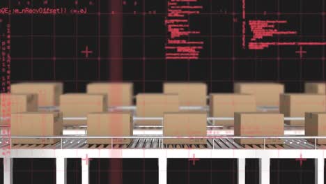 animación del procesamiento de datos a través de la red de red contra cajas de entrega en cintas transportadoras