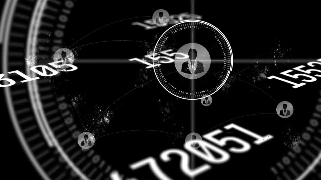 검은색 배경에 변화하는 숫자와 사용자 아이콘의 애니메이션