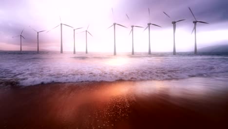 cinematic wide shot of a wind farm / turbines