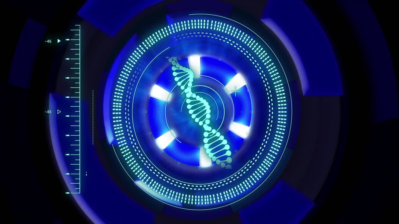 animazione del filamento di dna e elaborazione dei dati attraverso la scansione della portata