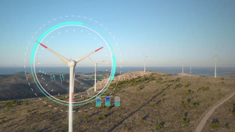 wind turbine with holographic hud display technology data visualization - 3d render