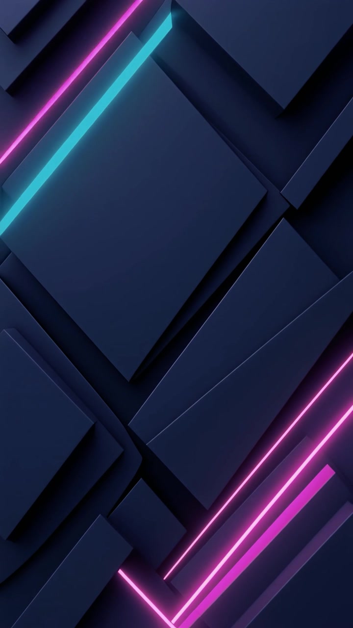 Moving Neon Lights on Dark Geometric Abstract Background