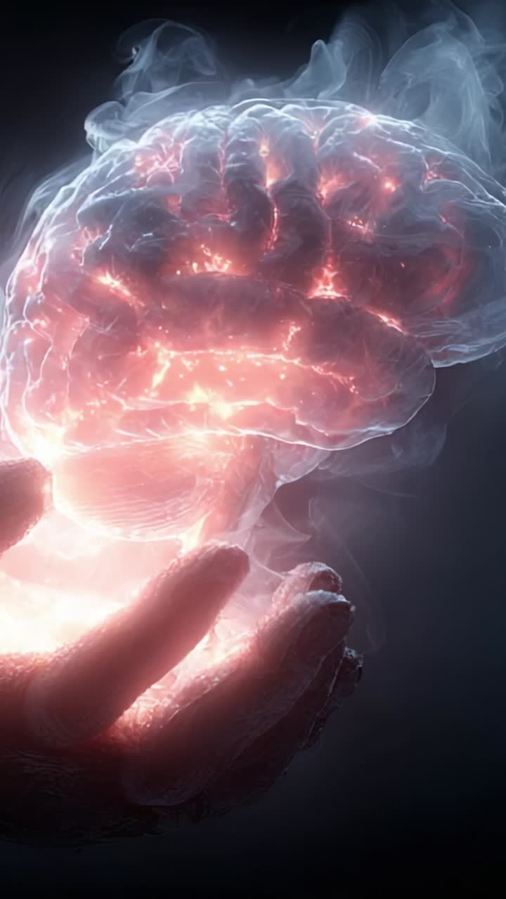 Concetto di cervello illuminato: una fusione di creatività e intelligenza catturata in immagini enigmatiche, che mostrano le complessità del pensiero e dell'ispirazione