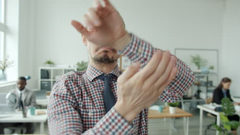 businessman gesturing during a video call