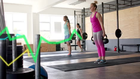 animación de diagrama sobre diversas mujeres haciendo ejercicio en el gimnasio