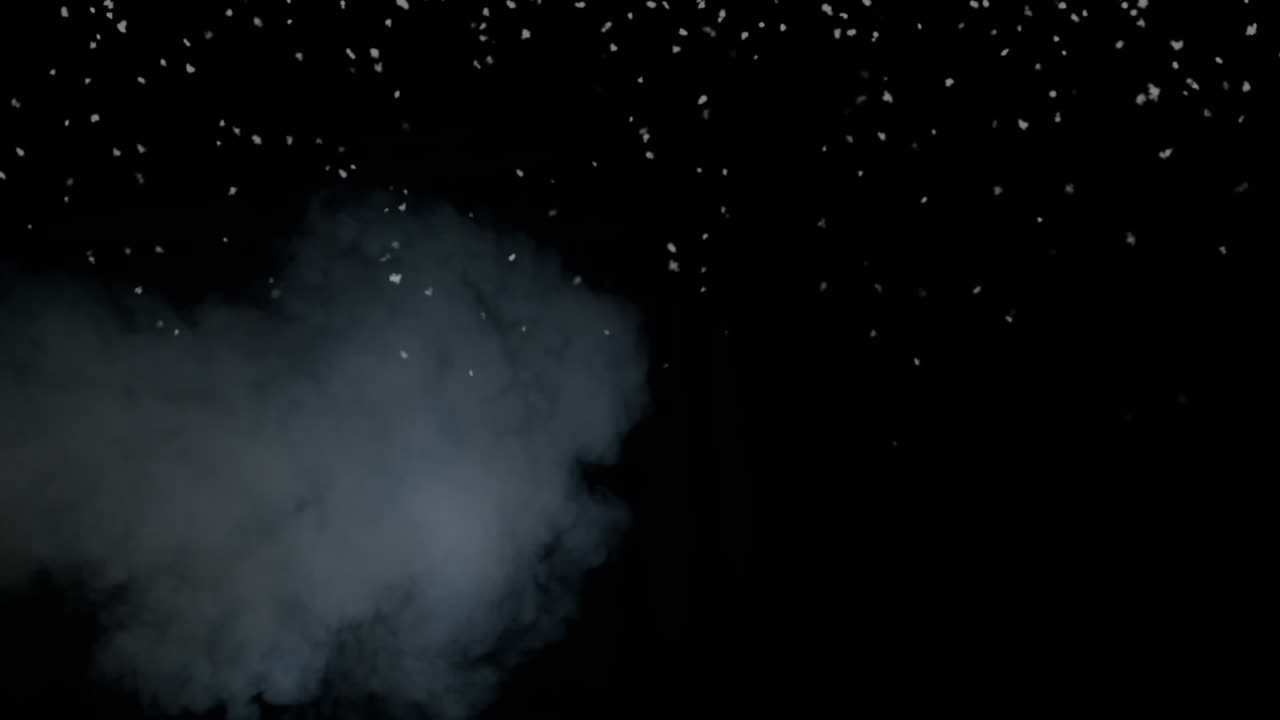 검은색 배경에 연기가 떨어지는 크리스마스 눈알의 애니메이션