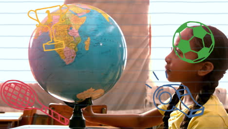 school concept icons against girl holding globe