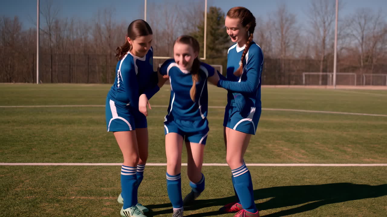 Soccer Teammates Helping a Player on the Field