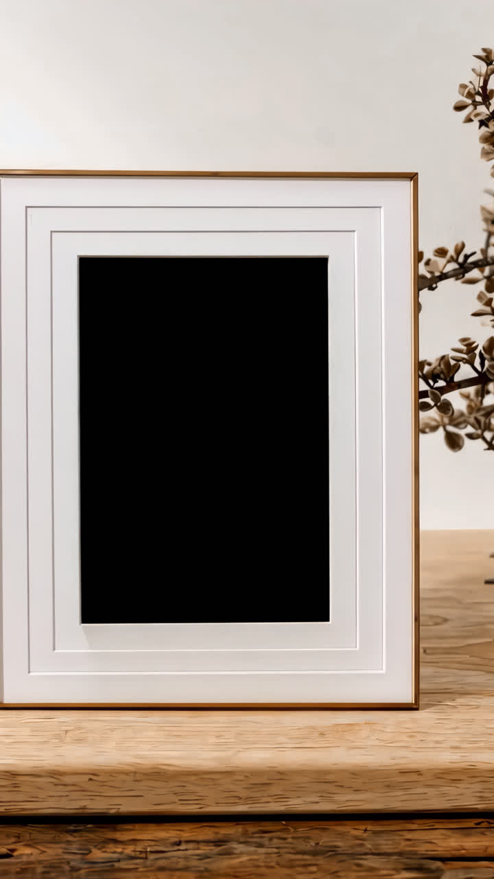 Gold picture frame live mockup, animated overlay, transparent 4K video, alpha channel, ProRes 4444