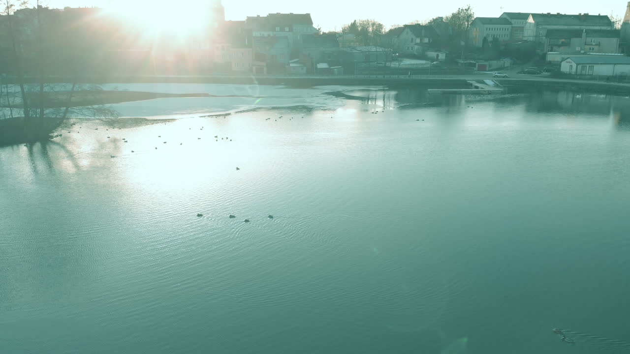 Calm flight over green water, Quiet flight over Pond Garncarski - Gorowo Ilaweckie,