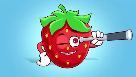 cartoon strawberry face animation look through a telescope with luma matte