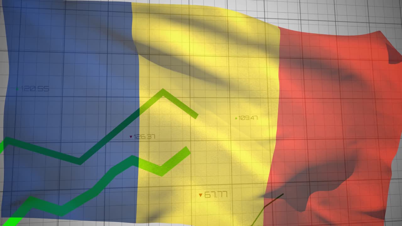 Animazione di elaborazione dati sulla bandiera della Romania