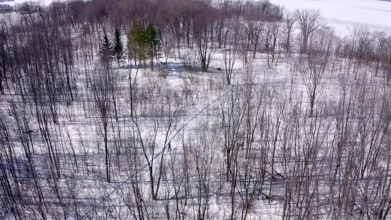 Drone che segue uno sciatore di fondo in una giornata invernale di sole