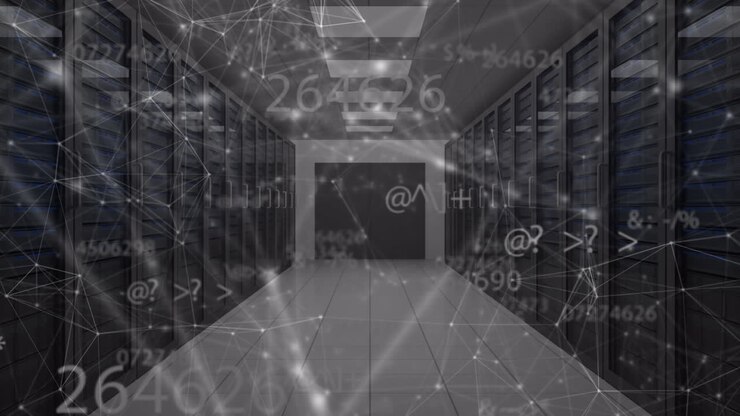 Animation of network of connections and increasing numbers over office corridor