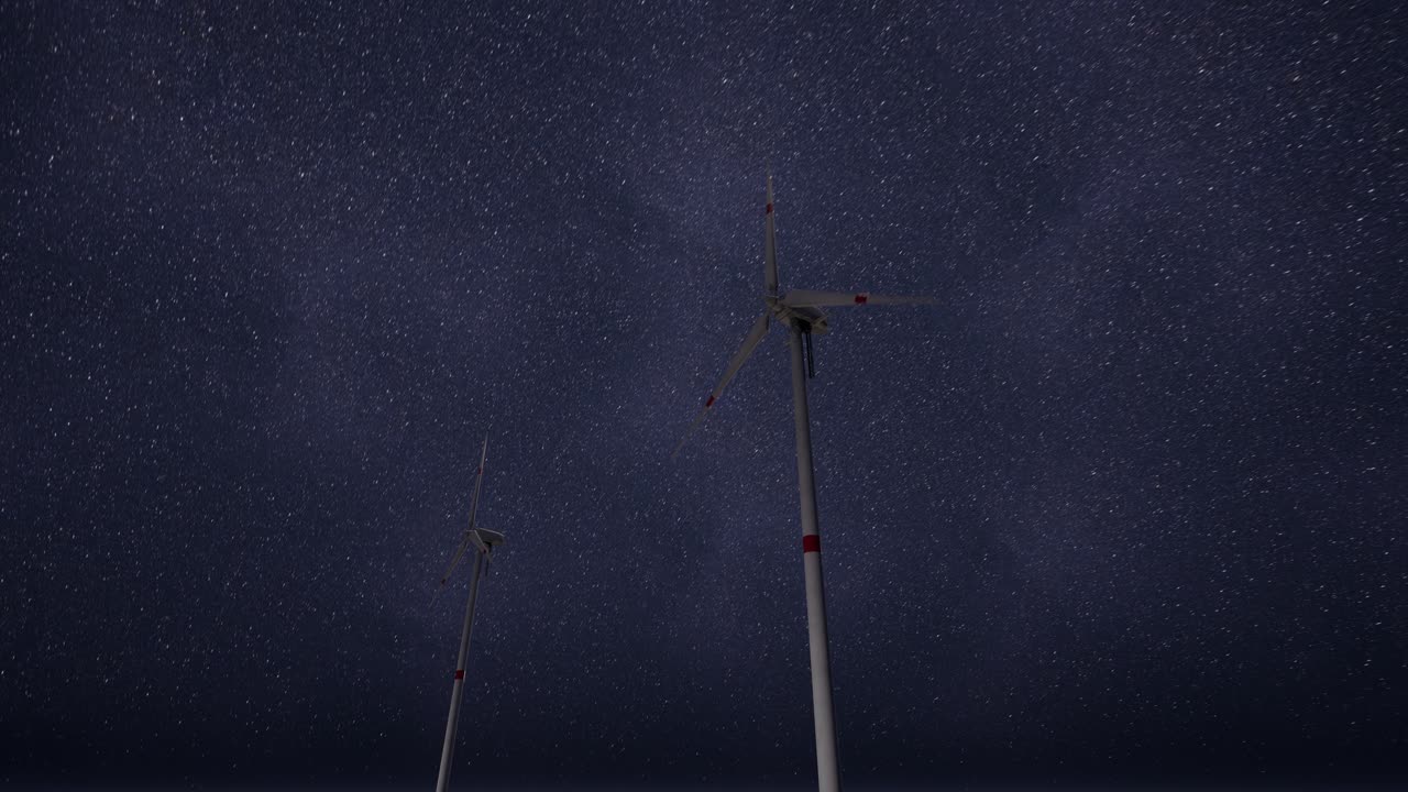 Wind Turbines Under a Starry Night Sky