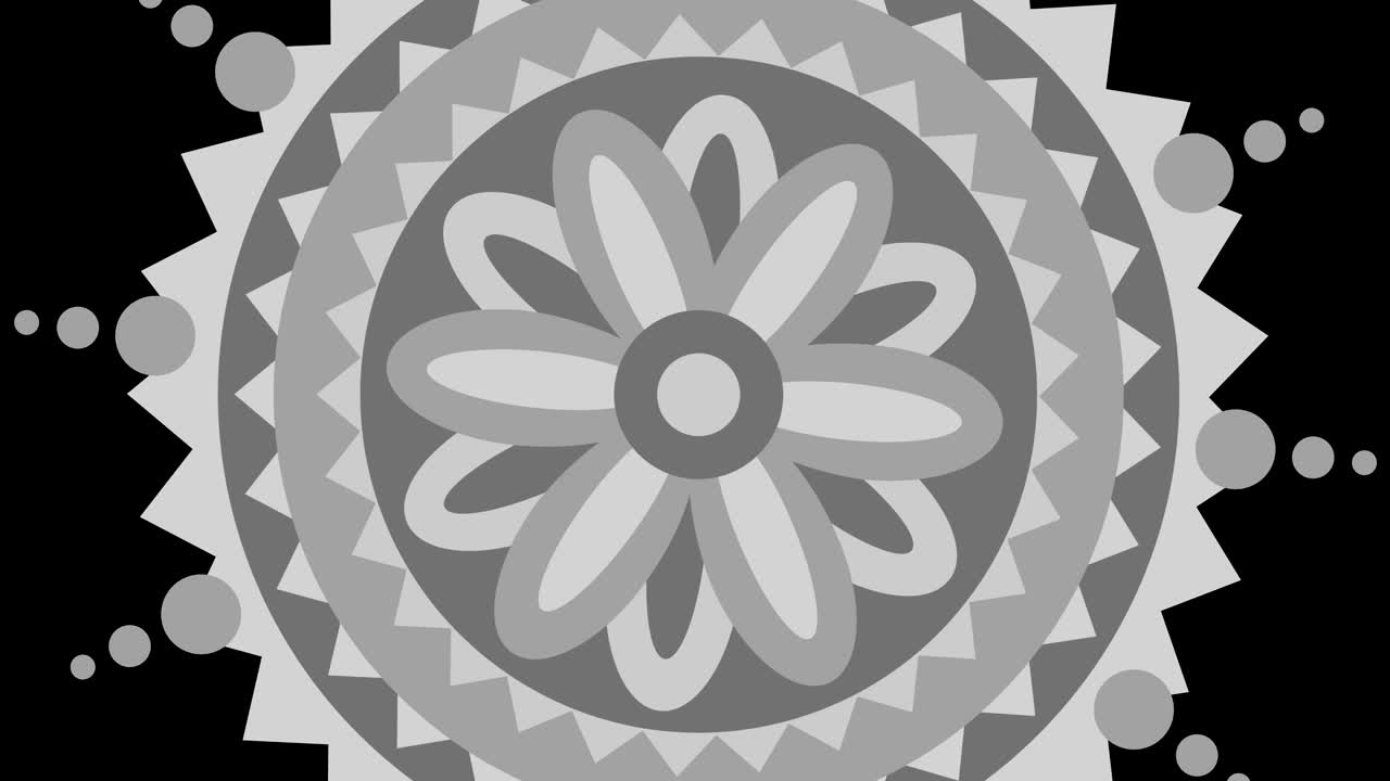 dibujo gráfico en blanco y negro con efecto estroboscópico e hipnótico, mientras gira en el sentido de las agujas del reloj y aumenta de tamaño.