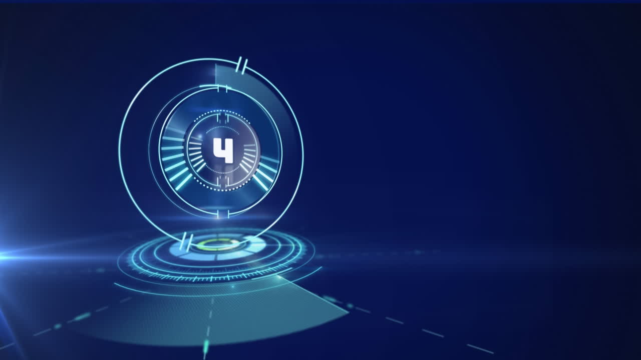 animación de la cuenta atrás en el escaneo del alcance y el procesamiento de datos sobre fondo azul