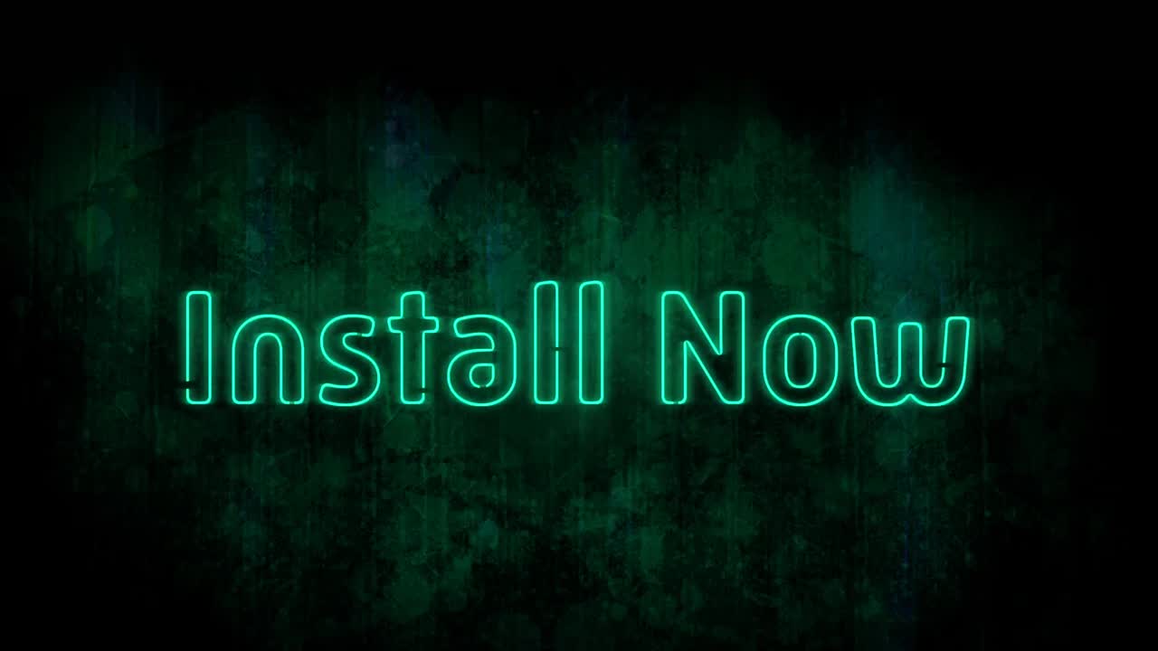 animación de palabras de estilo neón verde instalar ahora parpadeando sobre fondo verde oscuro