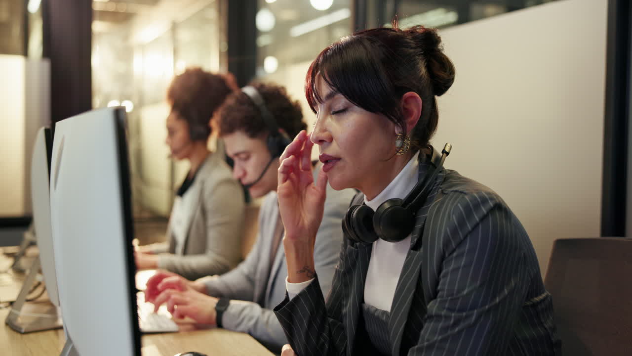 Customer service representatives at work in a call center