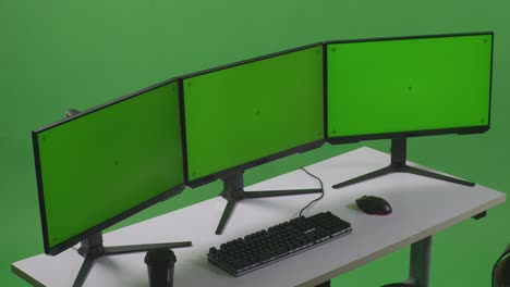 mock up multiple computer green screen in green screen studio