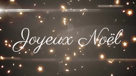 Animation-of-joyeux-noel-text-over-snow-falling-on-grey-background