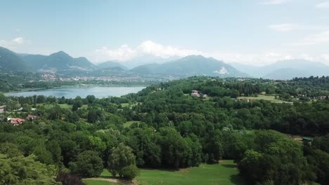 aerial view of the vegetation at anzano del parco and of the alserio lake in the province of como in lombardy - italy