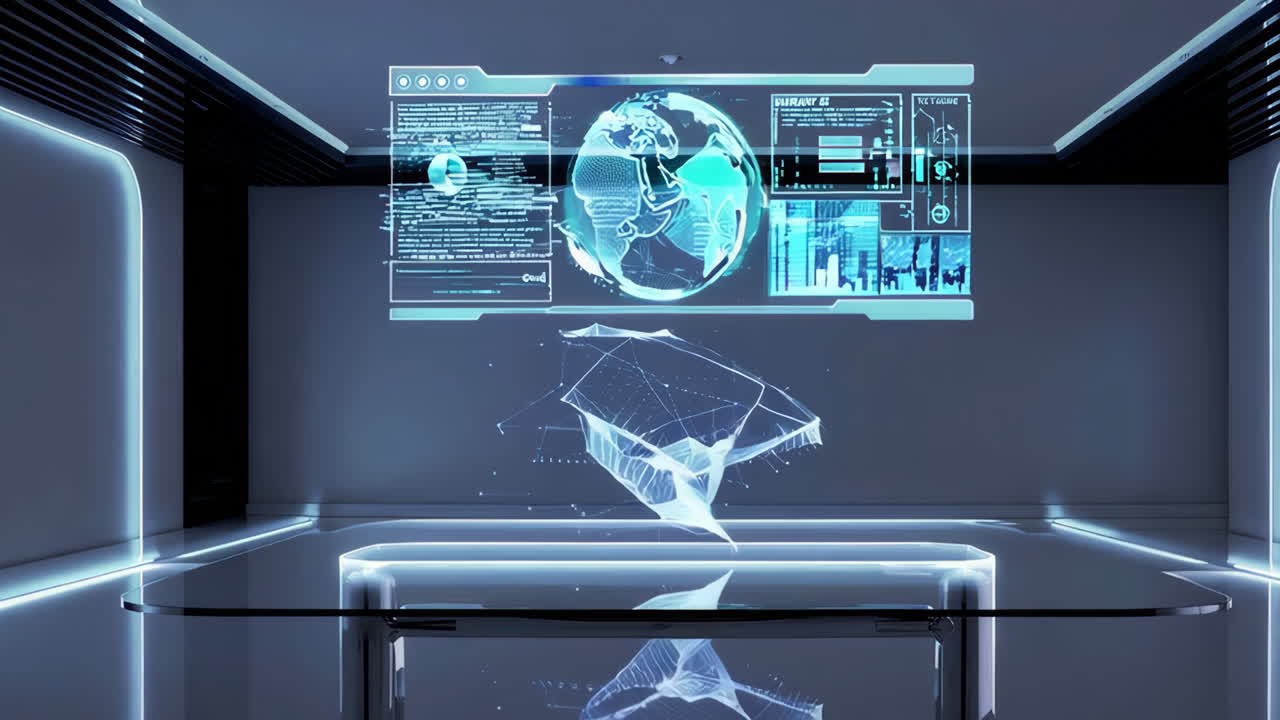 Futuristic Office with Holographic Displays