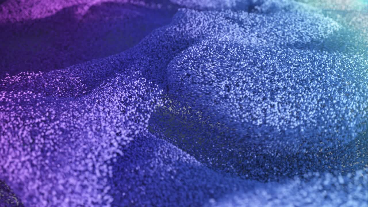 현장 깊이와 함께 떠다니는 입자와 추상적인 배경, 수백만 개의 입자를 가진 파동, 디지털 기술, 미래의 파동, 배너 또는 포스터에 대한 현대적인 트렌드 디자인, 3d 애니메이션