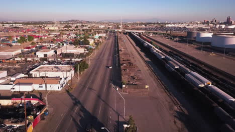 freeway-and-rail-yard,-San-Pedro,-Los-Angeles