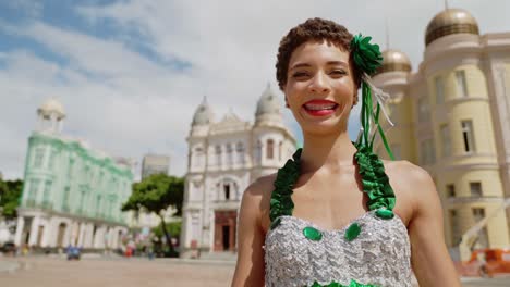 portrait of frevo dancer at the street carnival in recife, pernambuco, brazil.