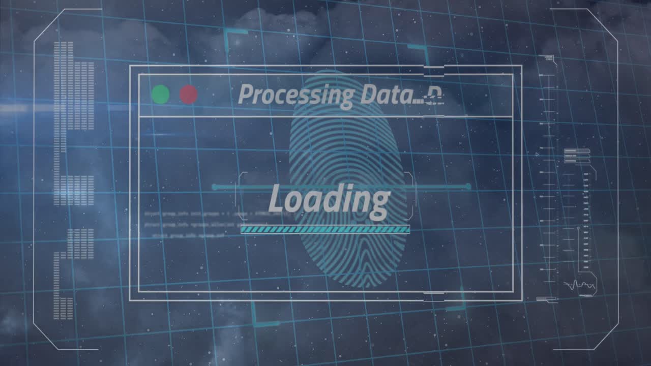 생체인식 지문 스캐너와  ⁇ 락 아이콘을 통한 데이터 처리 인터페이스의 애니메이션